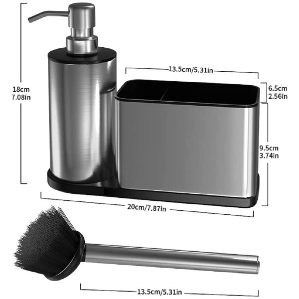 VIVID Bathroom Soap Dispensers With Sink Caddy (A Spare Brush Included) Kitchen Sink Organizer